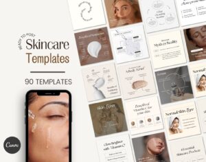 Skincare Coach trainer Esthetician Dermatologist face Beauty Instagram social media CANVA post templates with aesthetic minimalistic design