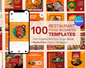 Fast food Restaurant cafe delivery items steaks vegan non vegan food business CANVA Instagram and Facebook social media marketing templates