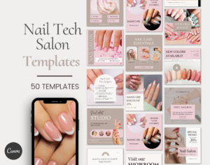 Nail Tech Artist Salon Esthetician Manicure Gel nail polish Beauty Instagram social media editable Canva templates for small business