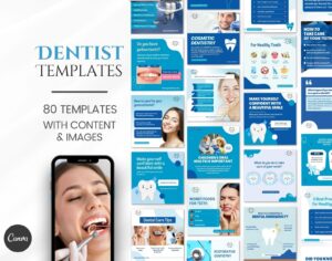 Dentist Dental surgeon Clinic dentistry Studio Teeth Whitening and gums Instagram Facebook social media Editable Canva posts templates