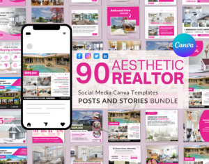 Realtor broker Real Estate property agent and agency Open House Listing Editable CANVA Instagram social media marketing posts templates
