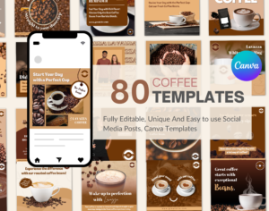 Coffee shop and Cafe Instagram and Facebook social media marketing posts templates for new and small businesses with minimalistic designs
